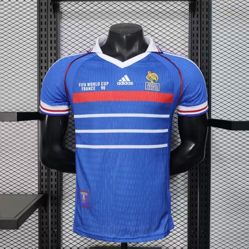 1998 France Home Retro Player Version Soccer Jersey(右胸带小字)