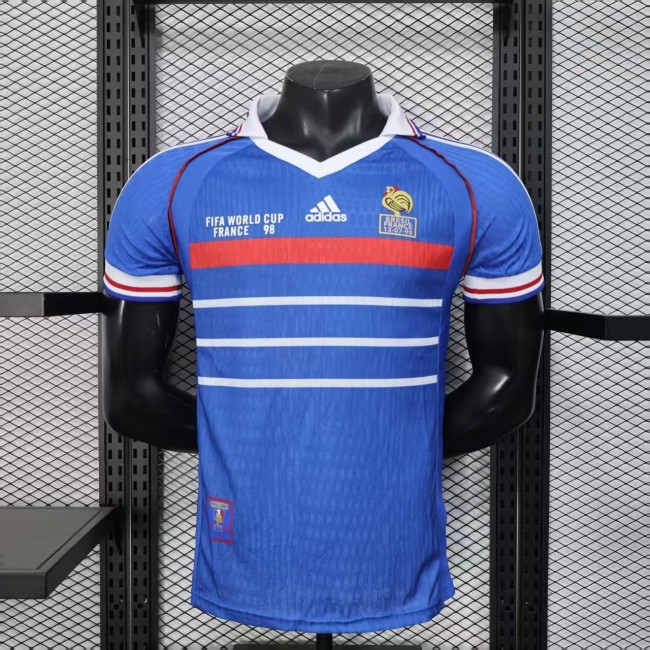 1998 France Home Retro Player Version Soccer Jersey(右胸带小字)