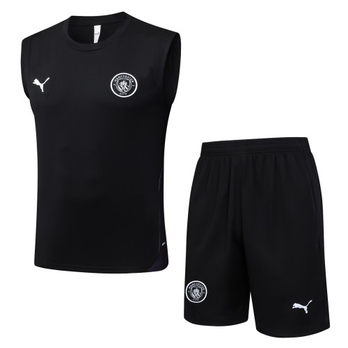 25-26 Man City Black Tank top and shorts suit