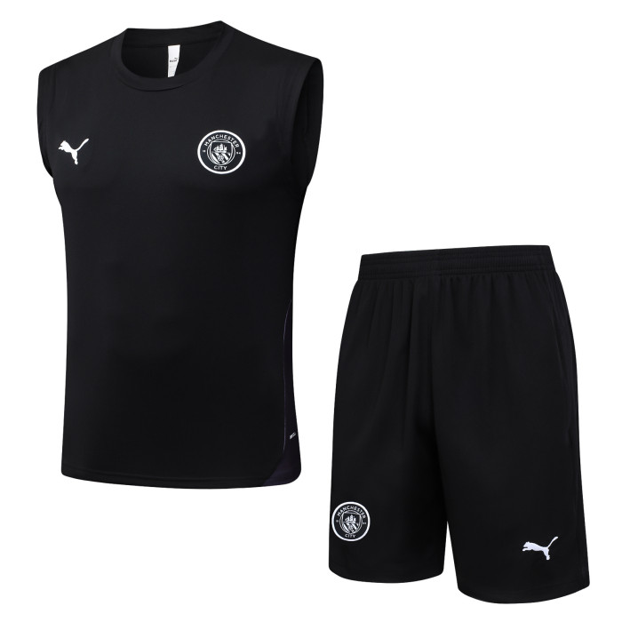 25-26 Man City Black Tank top and shorts suit