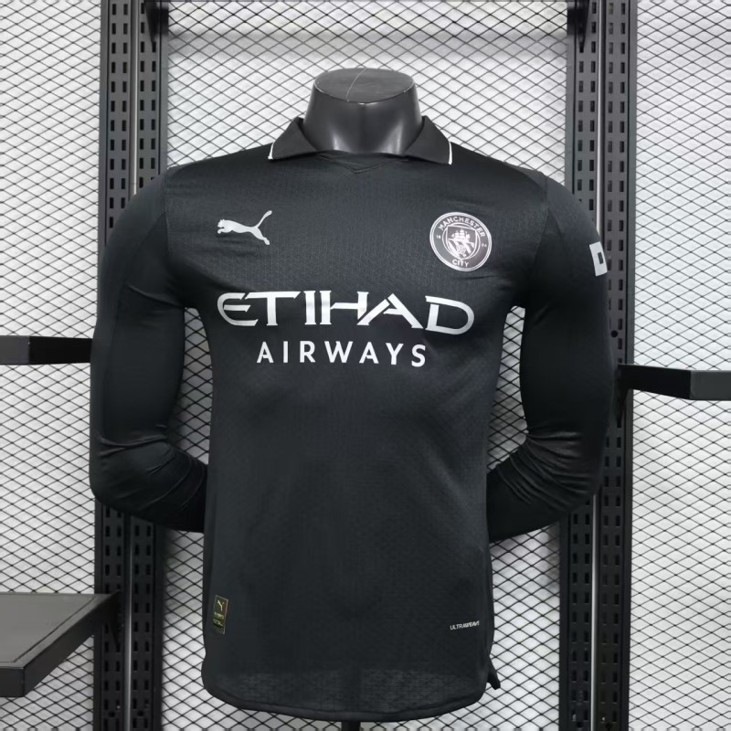 25-26 Man City Black Player Version Long Sleeves Soccer Jersey