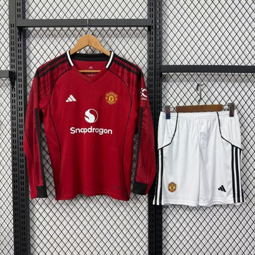 25-26 Man Utd Home Kids Long Sleeves Soccer Jersey