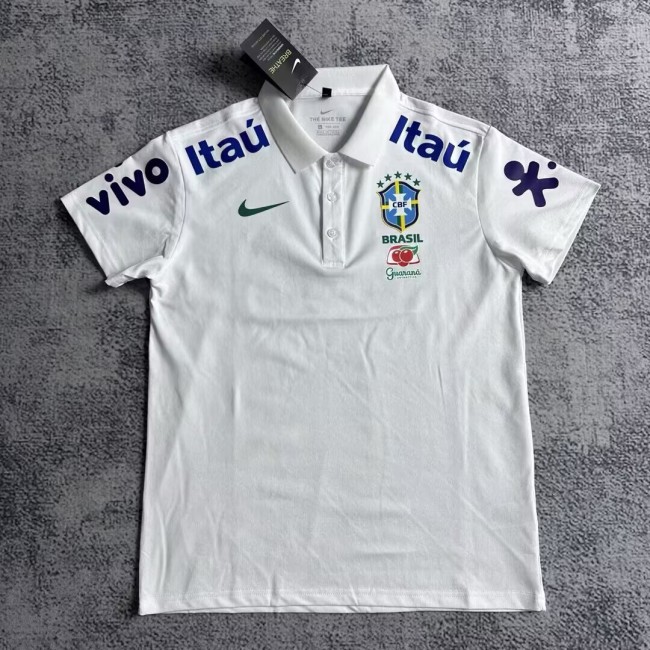 25-26 Brazil White Polo Soccer Jersey