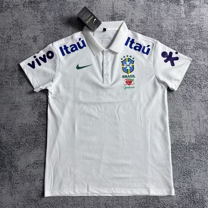 25-26 Brazil White Polo Soccer Jersey