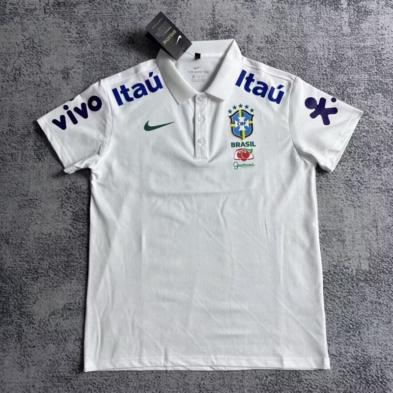 25-26 Brazil White Polo Soccer Jersey