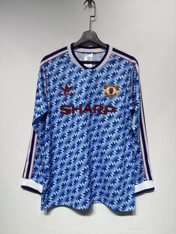1990-1992 Man Utd Away Retro Long Sleeves Soccer Jersey