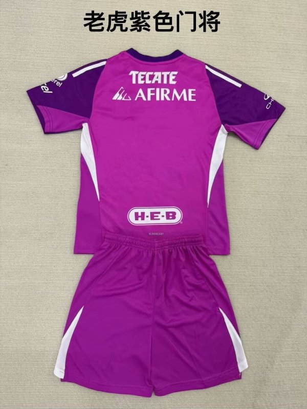25-26 Tigres UANL Purple Goalkeeper Kids Soccer Jersey