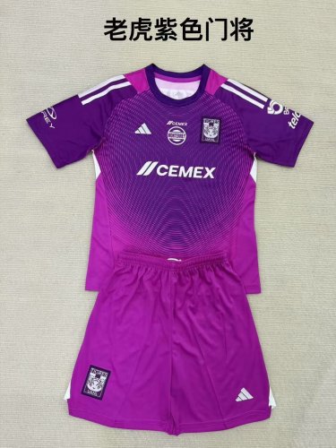 25-26 Tigres UANL Purple Goalkeeper Kids Soccer Jersey