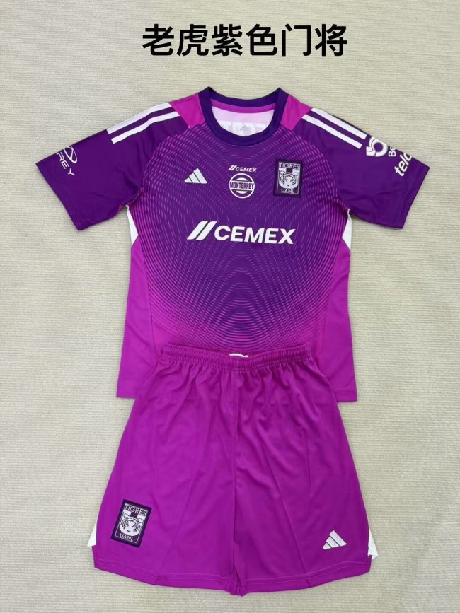 25-26 Tigres UANL Purple Goalkeeper Kids Soccer Jersey