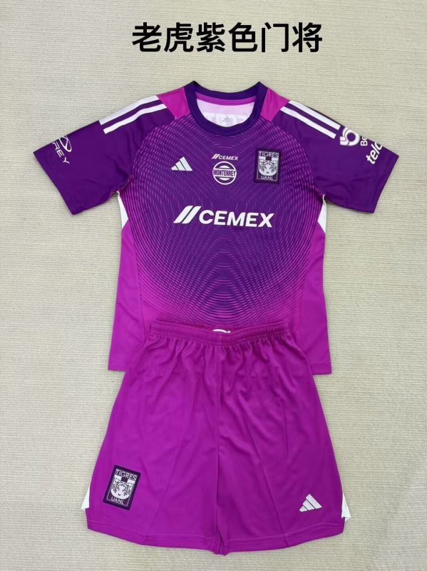 25-26 Tigres UANL Purple Goalkeeper Kids Soccer Jersey
