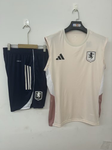 25-26 Aston Villa Beige Tank top and shorts suit