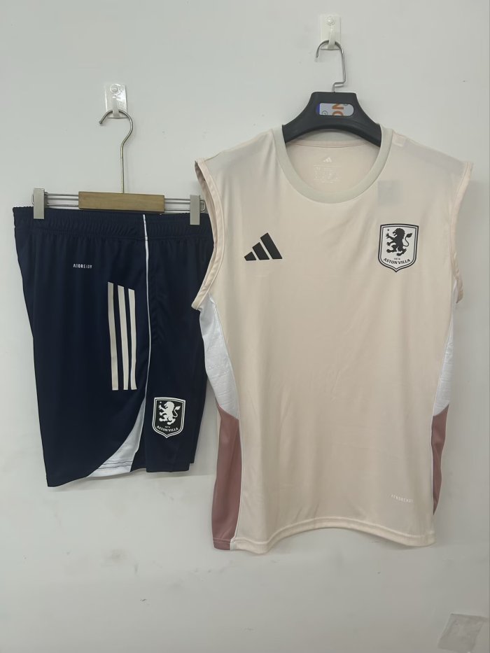 25-26 Aston Villa Beige Tank top and shorts suit