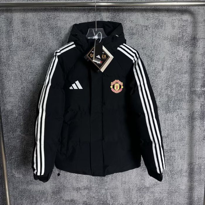 25-26 Man Utd Black Hooded Cotton Coat #棉衣