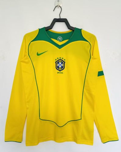 2004 Brazil Home Retro Long Sleeves Soccer Jersey