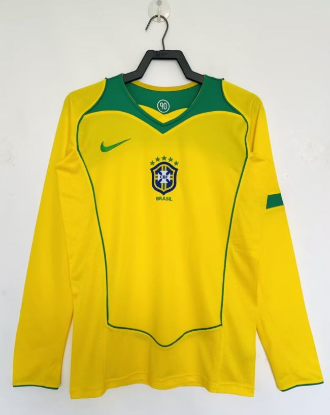 2004 Brazil Home Retro Long Sleeves Soccer Jersey