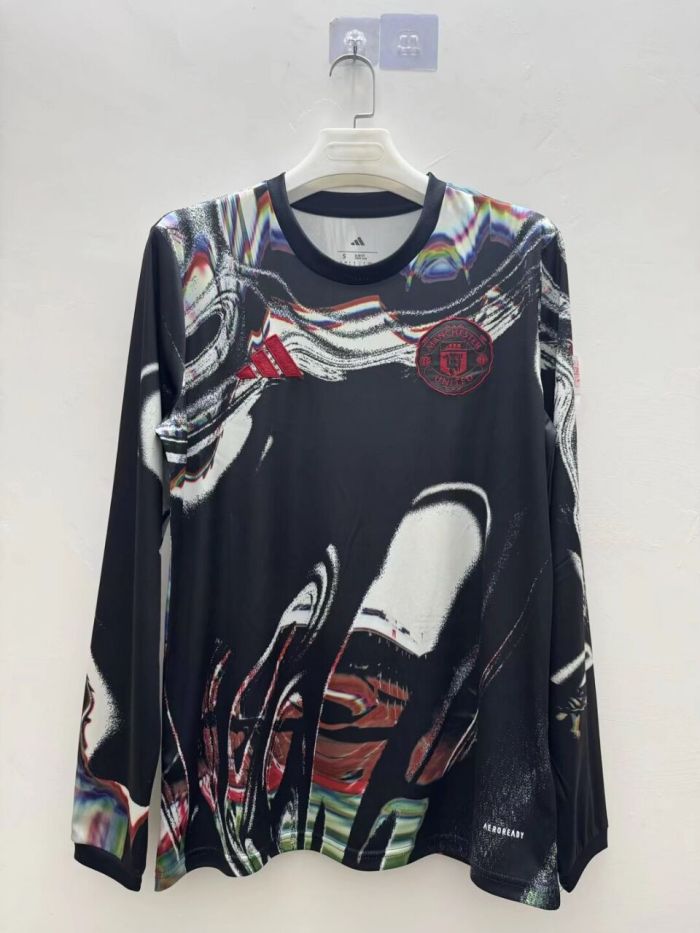 25-26 Man Utd Black Graffiti Version Long Sleeves Soccer Jersey