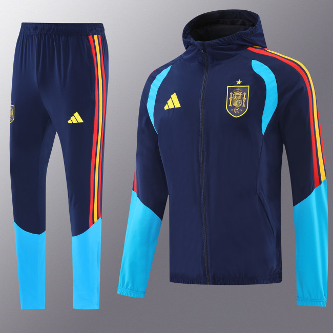 25-26 Spain Drak Blue Windbreaker Hoodie Tracksuit