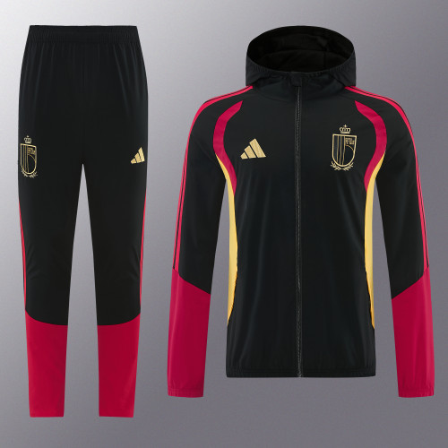 25-26 Belgium Black Windbreaker Hoodie Tracksuit