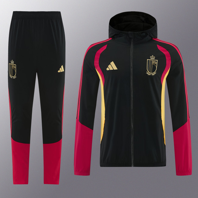 25-26 Belgium Black Windbreaker Hoodie Tracksuit