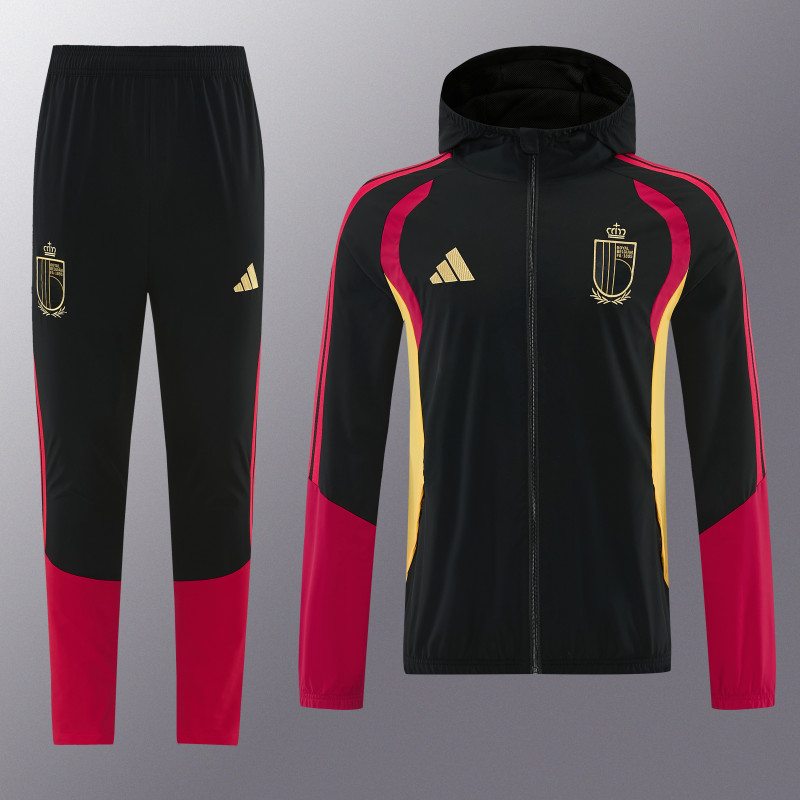 25-26 Belgium Black Windbreaker Hoodie Tracksuit