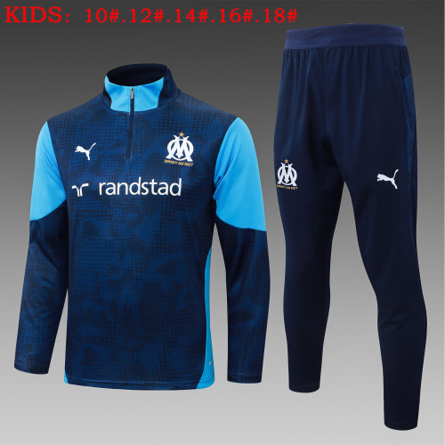 25-26 Marseille Kids Black-Blue Half Pull Tracksuit (儿童半拉链)
