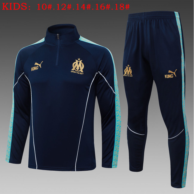 25-26 Marseille Kids Dark blue Half Pull Tracksuit (儿童半拉链)