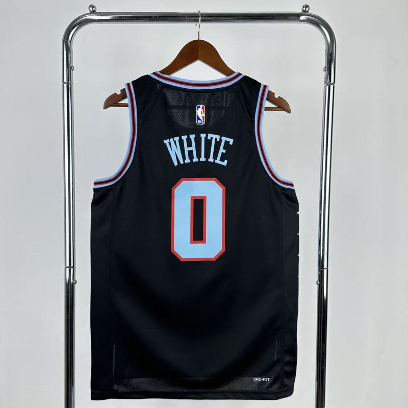 25-26 BULLS WHITE #0 Black Top Quality  NBA Jersey