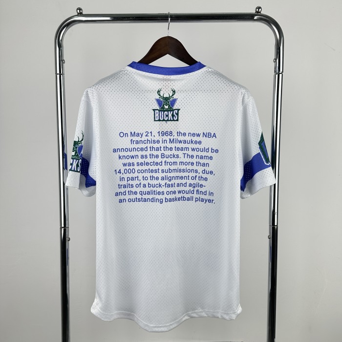 2026 BUCKS White Retro High Quality Casual T-Shirt #MN