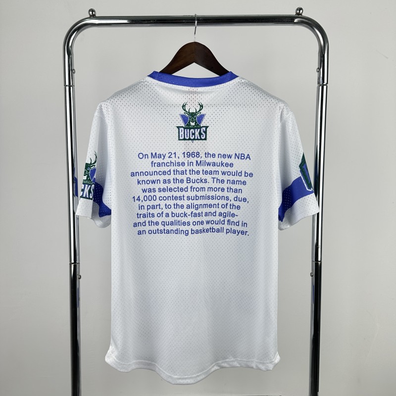 2026 BUCKS White Retro High Quality Casual T-Shirt #MN