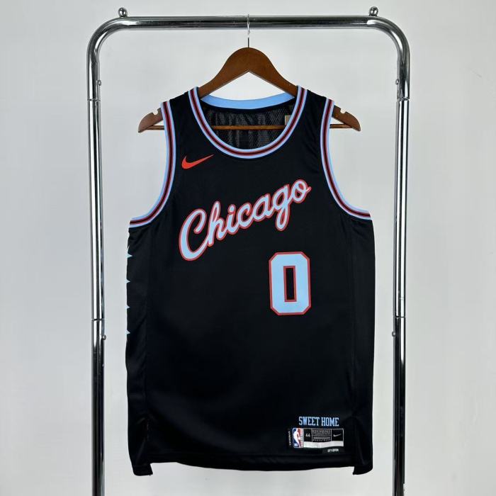 25-26 BULLS WHITE #0 Black Top Quality  NBA Jersey