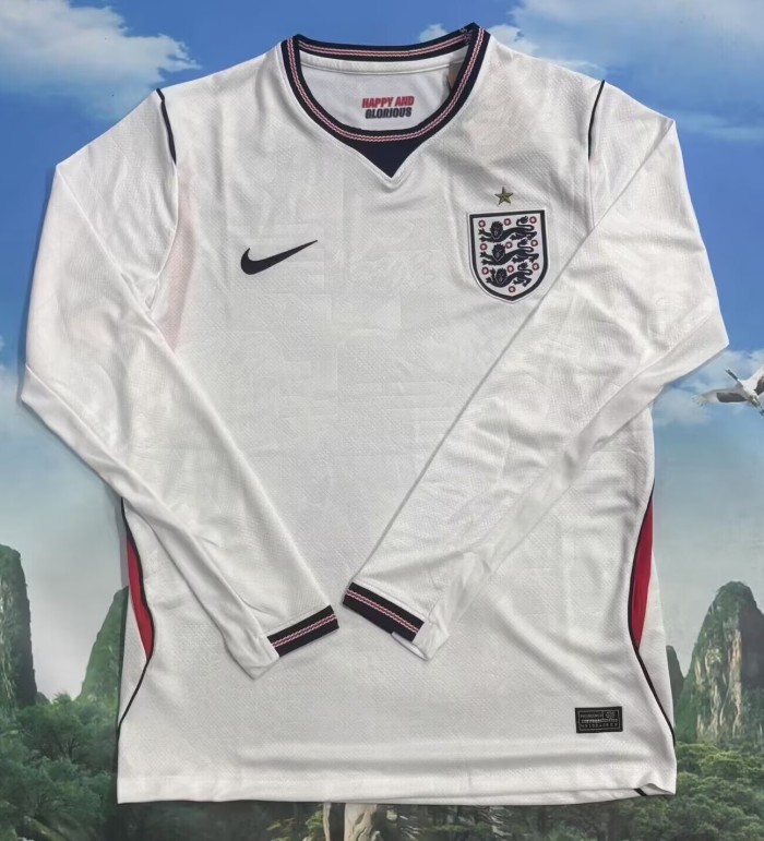 26-27 England Home Long Sleeve Fans Soccer Jersey (长袖)