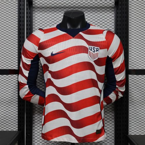 26-27 USA Home Player Version Long Sleeves Soccer Jersey