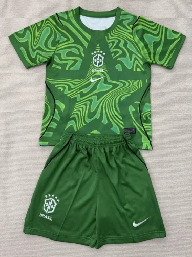 26-27 Brazil Green Goalkeeper Kids Soccer Jersey