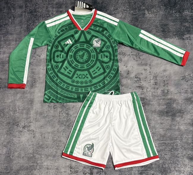 26-27 Mexico Home Kids Long Sleeves Soccer Jersey