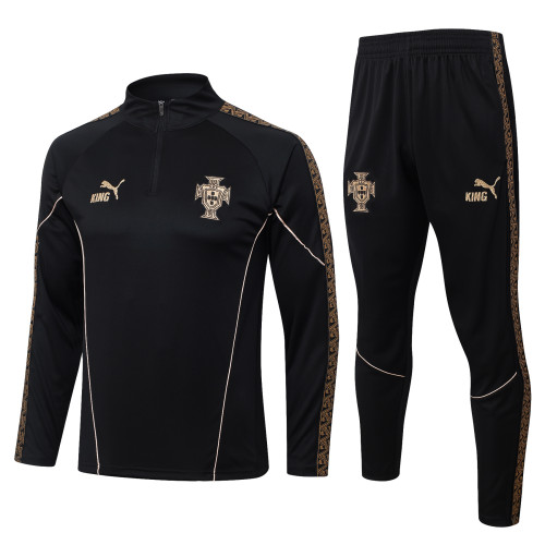 26-27 Portugal Black Half Pull Tracksuit (半拉链)