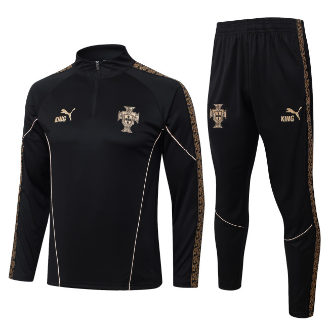 26-27 Portugal Black Half Pull Tracksuit (半拉链)