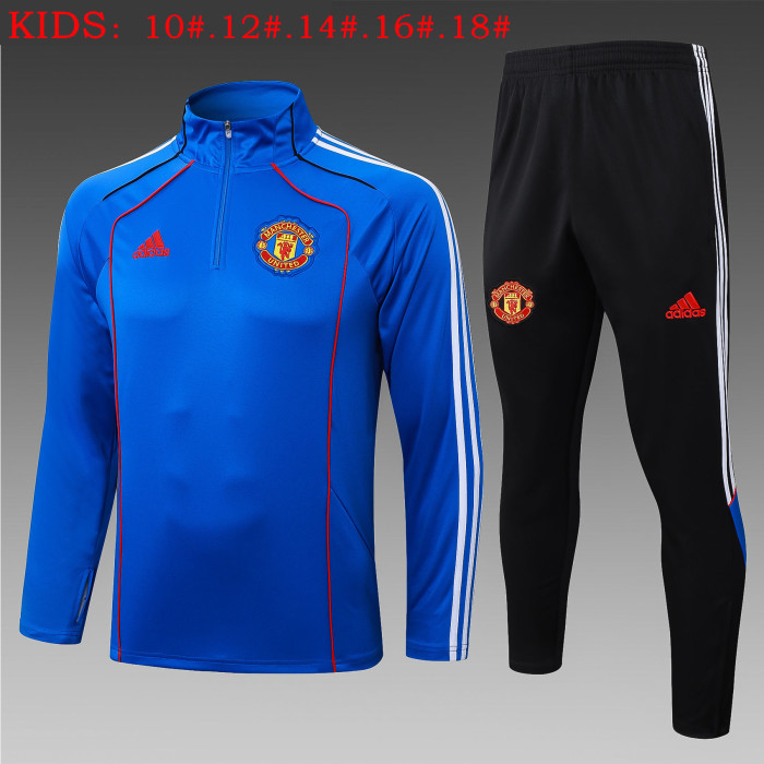 25-26 Man Utd Royal blue Kids Half Pull Tracksuit (童装)(半拉链)