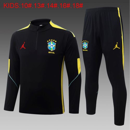 26-27 Brazil Black Kids Half Pull Tracksuit (半拉链)(儿童）