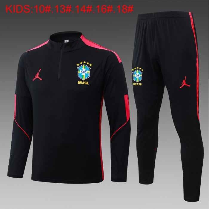26-27 Brazil Black Kids Half Pull Tracksuit (半拉链)(儿童）