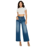 PREJEAN Women's Double Waistband High-Rise Wide Leg Jeans