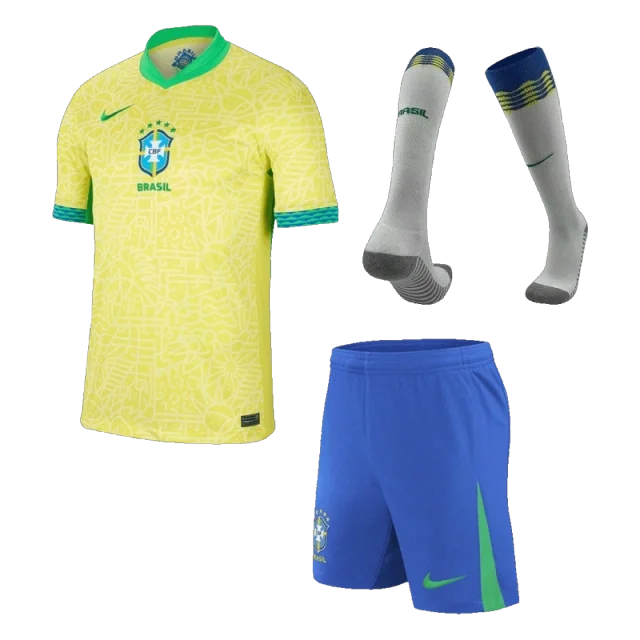 Kids Brazil Custom Home Full Soccer Kits 2024