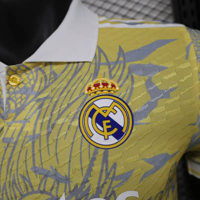 2025-26 Real Madrid Men's Polo Shirt Dragon Pattern Yellow Jersey