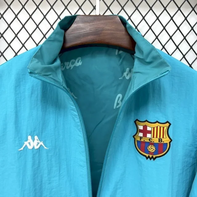 2025-26 Barcelona Retro Training Reversible Double-Sides Windbreaker Jacket Green&Blue