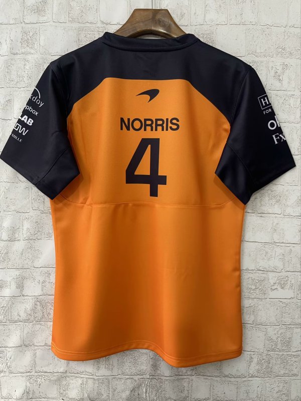 2025 F1 McLaren New Pattern Short Sleeve Racing Suit(圆领,胸前橙,背后4号)
