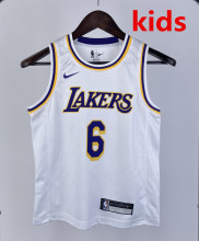 2023 LAKERS JAMES #6 White Top Quality Hot Pressing Kids NBA Jersey