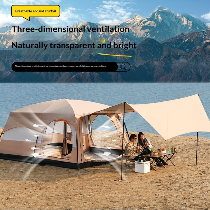 Double-layer Thickened Rainproof and Sunproof Foldable Canopy for Two-Bedroom Outdoor Camping