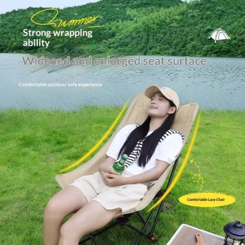 A complete list of outdoor camping supplies: foldable small chairs with adjustable high backs, moon chairs, fishing chairs, and camping essentials
