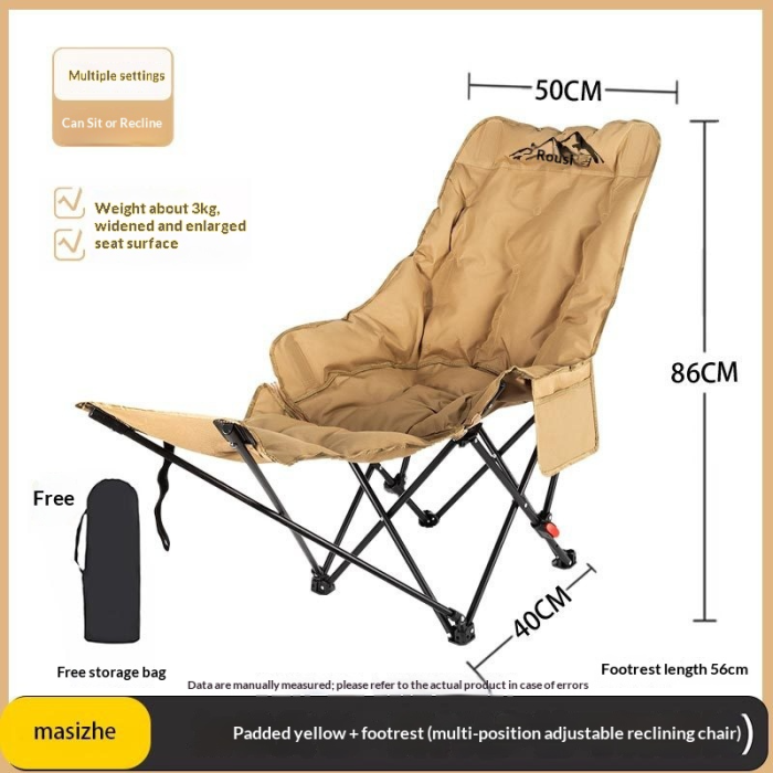 Outdoor folding chair, portable with foot mop and cotton moon chair, adjustable in three levels, adjustable for office nap lounge chair