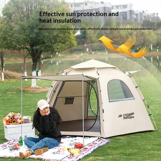 Tent Outdoor Folding Fully Automatic Rain proof Flowing Sand Golden Hexagonal Tent Thickened Camping Equipment Park Outing Picnic Tent