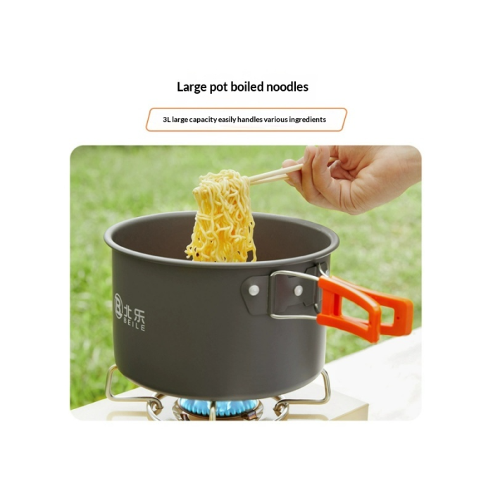 Outdoor kettle, camping and picnicking equipment, complete set of cookware, portable card stove, outdoor tea pot set